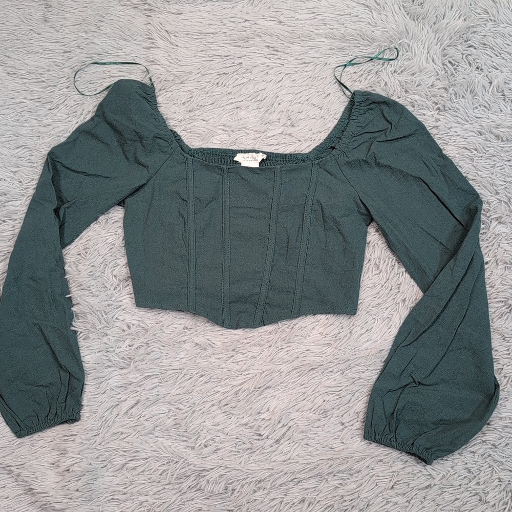 Kirious Shirt Womens XS Green Crop Top Casual Comfort Fun Summer‎